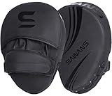 SAWANS® Box Fokus Pads Haken und Stoßhandschuhe, Kunstleder, Kickboxen, MMA, gebogener Arm, Schlagschild, Schlagen, Zielpolster, Kampfsport, Muay-Thai-Training (matt-schwarz)