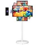 OFD 21.5" Portable TV on Wheels,Android 13 OS,1080p,6+128GB,Speicher Tragbarer Fernseher, 100% sRGB,±90°Rotation,schwenkbarer Touchscreen Monitor mit Ständer,Built-in 4K Webcam,Weiß