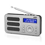 August MB225 - Tragbares Radio mit DAB+ / DAB/FM RDS-Funktion 40 Presets digitaler Radiowecker Stereo/Mono Digitalradio mit Sleeptimer Doppelalarm Snooze und wiederaufladbare Batterie Audioanschluss