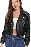 Fahsyee Lederjacke Damen Kunstlederjacke, Motorrad Übergröße Moto Biker Reißverschluss Mantel Kurz Leicht Vegan Beschnitten, Schwarz XL