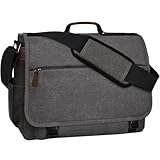 Eshow Umhängetasche Herren Wasserabweisend, Laptoptasche 15,6 Zoll aus Echtleder und Canvas, Messenger Bag Arbeitstasche Schultertasche Vintage für Arbeit Uni Freizeit Büro Grau