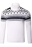 Reslad Rollkragenpullover Herren Pullover Rolli Grobstrick Norweger Rollkragenpulli Männer Winterpullover RS-3014 Weiß XL