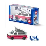 siku 1922, VW T6 California Camping-Bulli, 1:50, Metall/Kunststoff, Rot/Weiß, Stühle, Hocker und Hochklappbares Dach