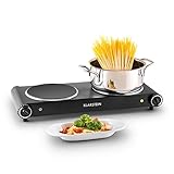Klarstein Captain Cook² Kochplatte - elektrische Herdplatte, Keramik-Kochfeld mit kratzfestem Kristallglas, max. 550°C, Infrarot-Heizelement, Überhitzungsschutz, Edelstahl, Doppelkochplatte, schwarz