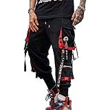 Hello MrLin Herren Techwear Hosen Hip Hop Jogger Cargo Pants Baggy Punk Hose Farbe: Schwarz, Gr.M