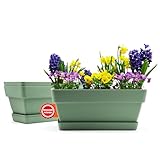 BigDean 3 Stück Balkonkasten Blumenkasten Balkon 40 cm lang aus bruchfestem Kunststoff in Olivgrün – Balkon Pflanzkasten für innen & außen geeignet – Made in Europe