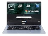 Acer Chromebook 314 CB314-1H-C2W1 Notebook, Pc Portatile con Processore Intel Celeron N4000, Ram 4GB DDR4, eMMC 64 GB, Display 14" Full HD LED LCD, Scheda Grafica Intel, Chrome OS, Silver, [CB]