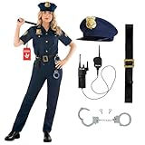 Morph Polizei Kostüm Damen, Polizistin Verkleidung, Perfekt für Halloween und Mottopartys, L