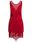 EFOGEP Damen Quaste Latin Dance Kleid Vintage 1920s Ärmellos Sexy Cocktail Party Fransen Flapper Fancy Kleider Mini Tango Samba Cha Cha Clubwear Ballroom Kostüme Rot S