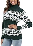 Yukiuiny Damen Weihnachtspullover Rollkragen Feinstrick Norwegerpullover Weich Warm Weihnachtpulli mit Bündchen Stretch Rolli Sweater Grün, XXL