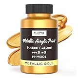 Nicpro Acrylfarben Gold Metallic, 250 ml große Blattgoldfarbe, ungiftig Acrylfarbe, lichtecht, Bastelfarbe für Metall, Holz, Ton, Stoff, Leinwand, Möbel, Kunsthandwerk und Künstlerbedarf