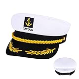 Kapitänsmütze,Verstellbare Yacht Schiff Boot Marine Mütze,Damen Männer Erwachsene Matrosenmütze Seemann Hut für Karneval Mottoparty Partys Cosplay,Weiß