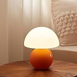 Dawnwake Pilz Nachttischlampe Tischlampe, Led Dimmbar Tischleuchte Deko Wohnzimmer, Schlafzimmer Tischlampen, Mushroom Bedside Table Lamp, Keramikbasis Glas Klein Nachtlampe (Orange)