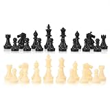 Schachspiel Schachfigur Kunststoff,Tbest 32 Stück/Set Schachfiguren ohne Brett, Weiß & Schwarz Schachfiguren mit Filzgleiter (Gr. M 64mm/2.51in)