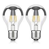 ledscom.de 2 Stück E27 LED Leuchtmittel, A60, warmweiß (2700 K), 4,1 W, 461lm, Kopfspiegel (silber)