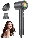 Ionen Föhn mit Diffusor - Haartrockner Schnelles Trocknend 150.000 U/min, Fön mit 500 Mio. Negative Ionen, 8 Temperatur-Stufen mit LED, für Locken/Dicke Haare, Reisen, Zuhause, Salon, Schwarz