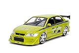 Jada Toys 99788 Fast & Furious Brian's 2002 Mitsubishi Lancer EVO VII, Auto, Tuning-Modell im Maßstab 1:24, mit Spoiler, zu öffnende Türen, Motorhaube und Kofferraum, Freilauf, grün