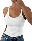 Wenrine Damen Tops Sommer Sexy U-Ausschnitt Gerippt Spaghetti Top Slim Fit Cami Einfarbig(Weiß,S)