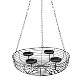 Metall Adventskranz schwarz mit Kette zum Hängen - Ø 36 cm - Deko Kranz mit 4 Kerzentellern für Stumpenkerzen - Weihnachtsdeko Kerzenhalter Adventsleuchter Weihnachtskranz