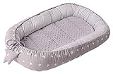 Babynest Kuschelnest Babynestchen 100% Baumwolle Nestchen Reisebett für Babys Säuglinge Medi Partners 90x50x13cm herausnehmbarer Einsatz (graue Sternen mit graue Minky)