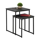 Relaxdays Beistelltisch 2er Set, stapelbar, Satztisch 2 Größen, quadratisch, Metall, Wohnzimmer, Dekotisch, schwarz
