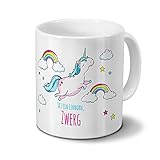 printplanet Tasse mit Namen Zwerg - Motiv Dickes Einhorn - Namenstasse, Kaffeebecher, Mug, Becher, Kaffeetasse - Farbe Weiß