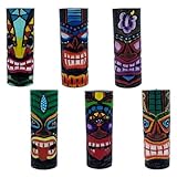 6 verschiedene geschnitzte und bemalte Tiki-Totem-Statuen aus Holz, 15,2 cm