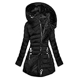 Wintermantel Damen Lang Winterjacke Warm Gefüttert Steppjacke Lange Elegant Damenmantel Langarm Winter Parka Jacke mit Kapuze Winterparka Mantel Einfarbig Bequemes Sportjacke Winddicht Outdoorjacke