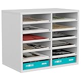 EasyPAG 12 Fächer Holz A4 Büro Schreibtisch Organizer Dokumentenhalter Aktenablage Zeitschriftenhalter Briefablage Papier Magazin Organisator,Weiß