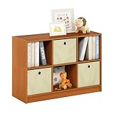 Furinno Basic Bücherregal mit 6 Fächern und 3 Einschüben, eiche, Helle Kirsche/Elfenbein, 30.23 x 80.26 x 59.94 cm