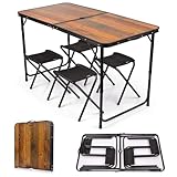 meteor Campingtisch-Set klappbar und höhenverstellbar – Aluminium Koffertisch 120x60 cm - Faltbarer Campingtisch mit 4 Klappstühlen für Camping & Picknick
