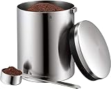 WMF Kult Tee- Kaffeedose Edelstahl für 500g, Edelstahldose mit Maßlöffel, Kaffeebohnen Behälter, Cromargan Edelstahl mattiert, für Kaffeepulver und Kaffeebohnen, spülmaschinengeeignet