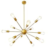 LynPon Pendelleuchte Gold 12-Flammig Sputnik Kronleuchter Moderne, Einstellbare Höhe 4x9.85in, Messing Hängelampe Metall für Wohnzimmer, Esszimmer, Schlafzimmer, Küche