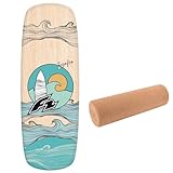 F2 Set Balance Board Pill 86x30cm mit Korkrolle - Gleichgewichts Trainer für Kinder und Erwachsene, Surf Balance Board Zubehör für Yoga, Faszien, Koordination & Fitnesstraining