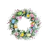 Ostereierkranz 35 cm Osterkranz Mit Blumen Und Eiern ABS Osterdeko Türkränze Frühling Kränze Für Haustür Frühlingskranz Für Osterdeko Dekorative Behänge Für Frühling, Ostern, Fenster
