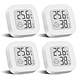 4 Stück Mini Digital Thermometer Mit Schalter, LCD Hygrometer Temperatur Innen Kabelloses, Luftfeuchtigkeit Meter Hochgenauer Temperatursensor Display in ℉/℃ für Babyzimmer Innenraum Büro (4)