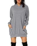 Cassiecy Damen Hoodie Kleid Pullover Langarm Sweatshirts Kapuzenpullover Tops Herbst Mini Kleid (grau, M)