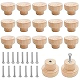 MOSNOW 15 Stück Möbelknöpfe Holz, Holzknöpfe Kommode, Knauf Holz Schrankknöpfe Knauf für Schrank Holz Natur Schubladengriffe für Schränke und Schubladen, Runde Holzknöpfe, rund 25 x 35 mm