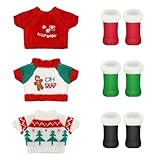 6 Stück Puppenkleidung Zubehör Set mit Puppen Pullover Weihnachten Puppenschuhe, Mini Pullover Mini Stiefel für Puppen, Weihnachtskleidung Puppe, Weihnachtselfen Zubehör für 1/12 Puppenhaus