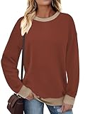 Cuptacc Pullover Damen Herbst Winter Schickes Farbblock Warm Damen Pullover 2025 Mode Elegant Vintage Kontrast Große Größen Sweatshirt Braun M Mittel