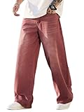 Zewool Herren Baggy Hip Hop Jeans Weite Beinform Skater Jeans Lässige Lockere Passform Denim-Hosen Streetwear Gerade Entspannte Passform Y2K Extreme Bewegungsfreiheit Skateboard,G10 Rot,M