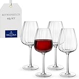 Villeroy & Boch - Rose Garden Rotweinglas Set 4-teilig 200 ml Klar, Spülmaschinenfest, Rotweinkelch, Geriffelte Weingläser, Rotwein Glas, Gläser Set für Wein, Aperol oder Aperitif, Kristallglas
