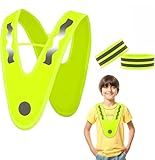 joonnair Warnweste Kinder Mit 2 Reflektierendes Armband, Reflektierende Sicherheitsweste Set, Reflektorweste FüR Sport, Laufen, Radfahren, Wandern