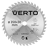 VERTO Sägeblatt, Widia, 350 x 30 mm, 40 Zähne, Blattdicke 2,2 mm, Zahndicke 3,2 mm, Kürzungen: 30 x 16 mm, 30 x 20 mm, 30 x 25,4 mm, Hartmetallbestückte YG8A-Zähne, von Holz und Holzwerkstoffen