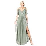 Anaya with Love Damen Ladies Women Dress Maxi Short Sleeve Cami V Neckline Long Length Empire Waist Bridesmaid Wedding Guest Prom Kleid, Frosty Green,38 EU