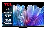 TCL 75C935 75 Zoll 189cm QLED Mini-LED Fernseher, 4K UHD, Google TV, HDR Extreme, 2500nits, 144Hz VRR, 120Hz Motion Clarity, Dolby Vision & Atmos, 2.1.2 ONKYO Soundbar, Sprachsteuerung