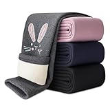 Domee Mädchen Leggings Gefüttert Thermohose Warme Winter Baumwolle Bestickter Hase Grau 122-128 (Herstellergröße 130)