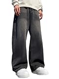 Zewool Herren Baggy Hip Hop Jeans Weite Beinform Streetwear Skater Jeans Lässige Lockere Passform Denim-Hosen Y2K Skateboard Gerade Entspannte Passform Extreme Bewegungsfreiheit,D10 Schwarz,L