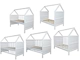 Babybett Kinderbett Juniorbett Bett Haus 140x70 cm umbaubar massiv Weiss