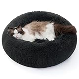 BEDSURE Hundebett waschbar Flauschiges Katzenbett - Ø 50 cm Donut Kissen, Katzenschlafplatz für Katzen Kleine Mittelgroße Hunde, Plüsch Katzenkissen Rund Kuschelbett Katzen Bettchen, Dunkelgrau